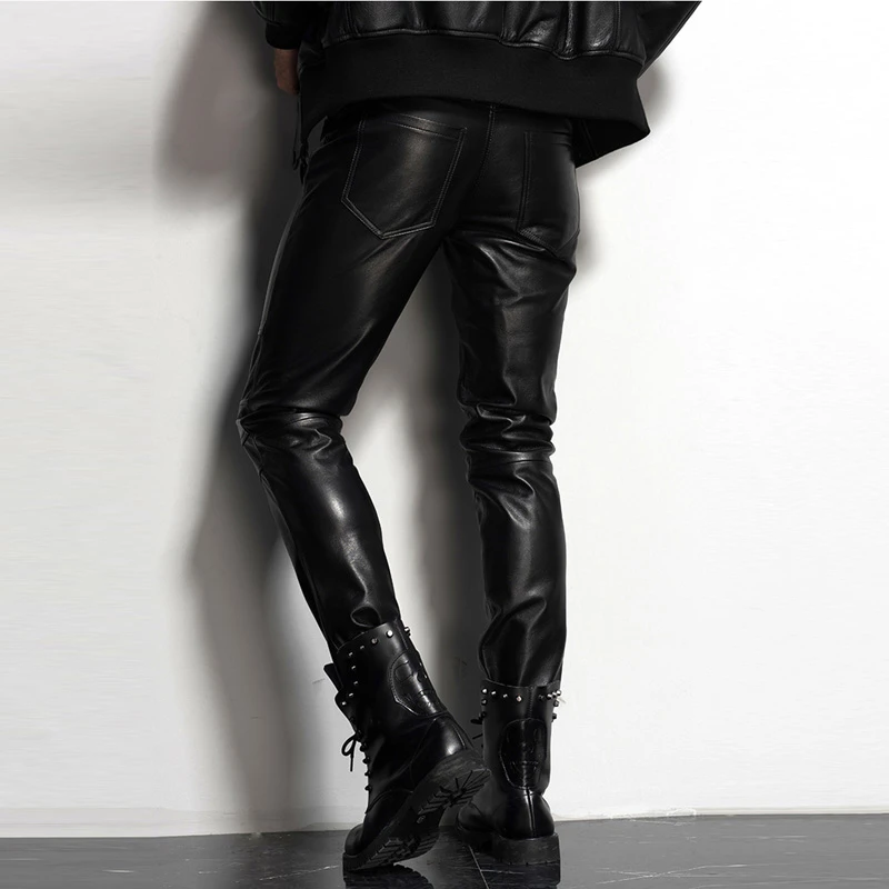 mens leather skinny pants