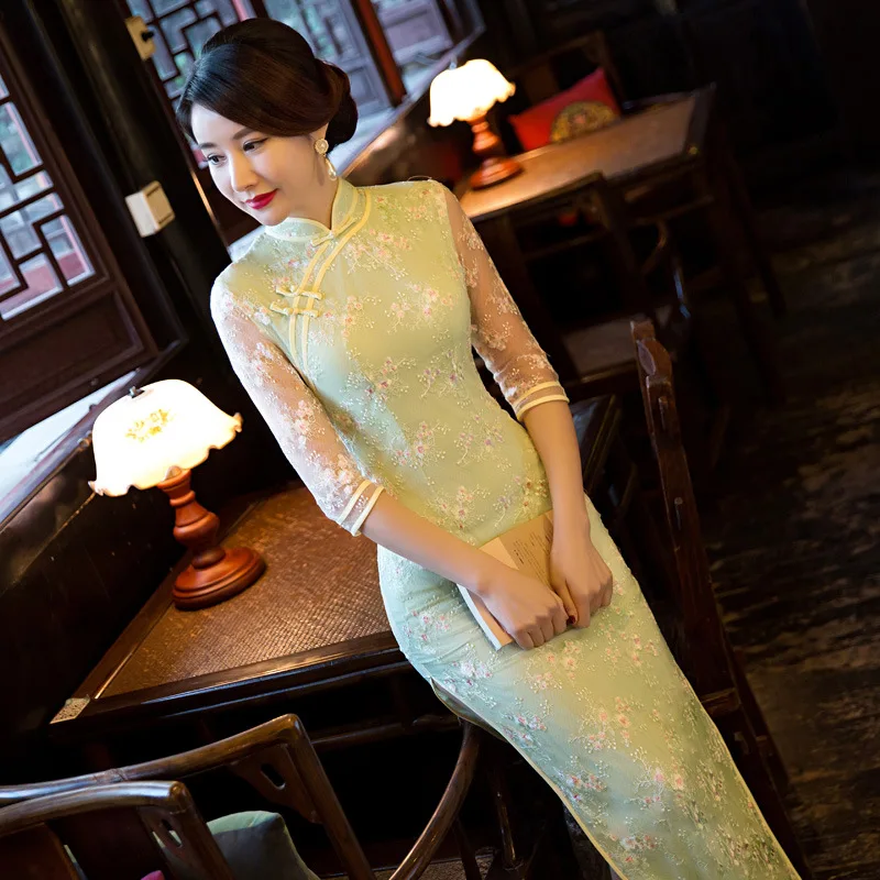 Chinese Modern Women Dresses Qipao Half Sleeve Embroidered Cheongsam Elegant Classical Chinese Evening Dress Qipao