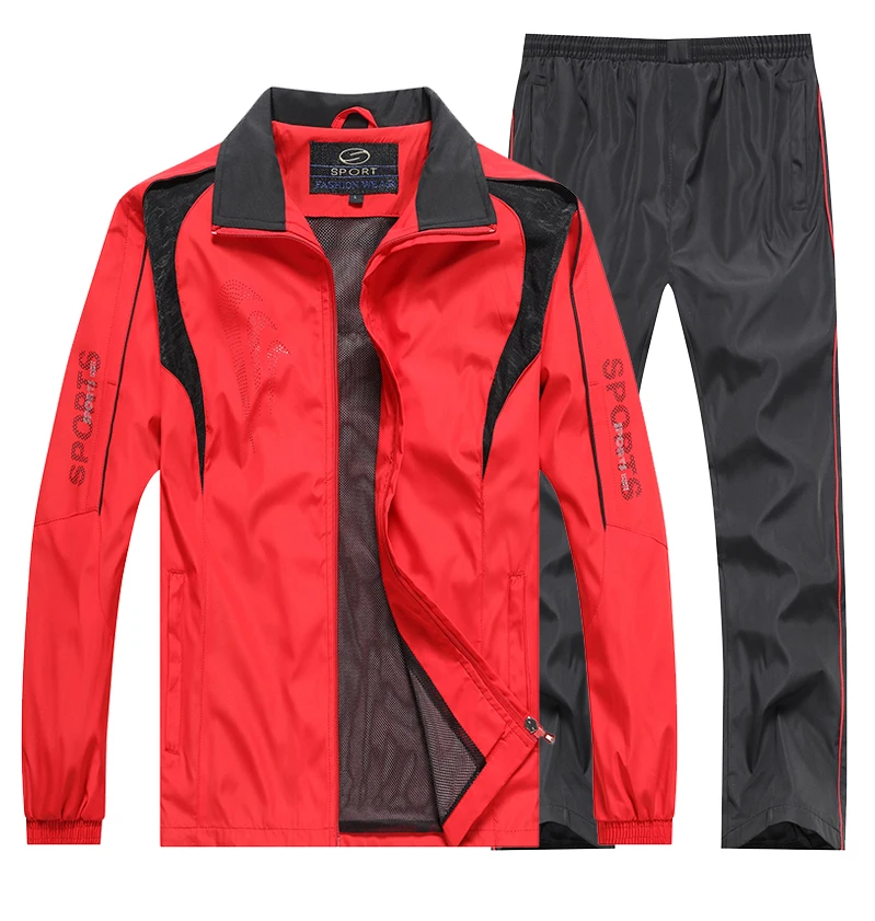 4XL 5XL, мужские спортивные костюмы, комплект для спортзала,, мужская спортивная одежда, весна-осень, спортивный костюм из двух предметов, куртка+ штаны, комплекты, повседневный спортивный костюм для мужчин - Цвет: red
