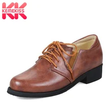 KemeKiss/офисные женские туфли на плоской подошве размера плюс 32-48, женские туфли на плоской подошве в британском стиле на шнуровке с круглым носком, модная обувь высокого качества