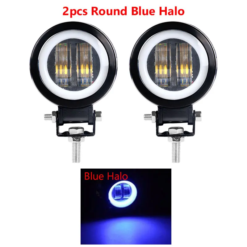 3 дюйма Белый красные, синие угол глаза 7D объектив светодиодный свет работы туман светильник автомобилей головной светильник вождения авто 4WD ATV SUV UTV рабочими электрическими схемами УАЗ дорожных местах, 12V 24V - Цвет: 2pcs Round Blue