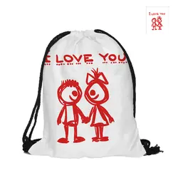 Я люблю тебя печатных drawstring рюкзак подарок ко Дню Святого Валентина Сумки для любителей пары мягкий чехол Рюкзаки