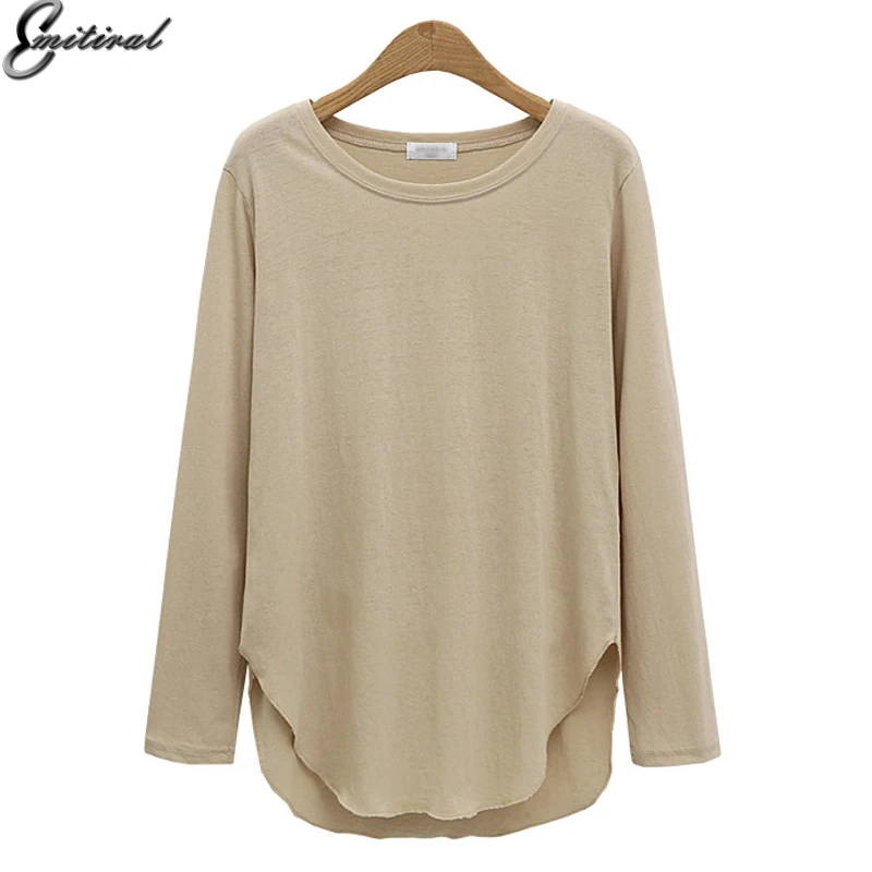 

Emitiral 2018 Spring Fashion Women T-Shirts Simple Basic Tees Long Sleeves O Neck Women Tops Plus Size 4XL Casual Tees TShirt