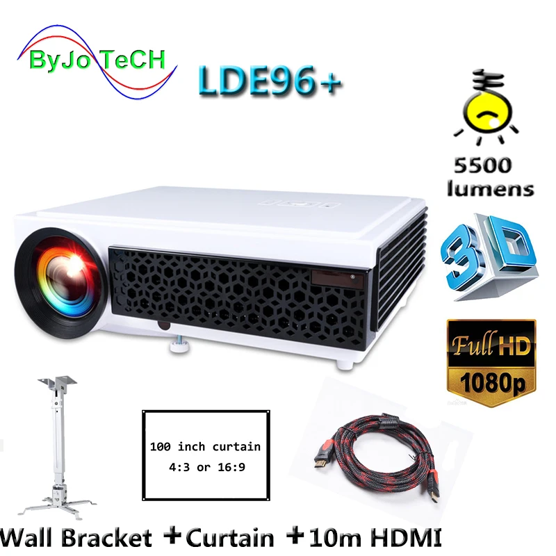 Poner Saund LED96+ LED Projector HD 3D 1080P Home theater system Proyector With 10m HDMI Wall Bracket Screen curtain