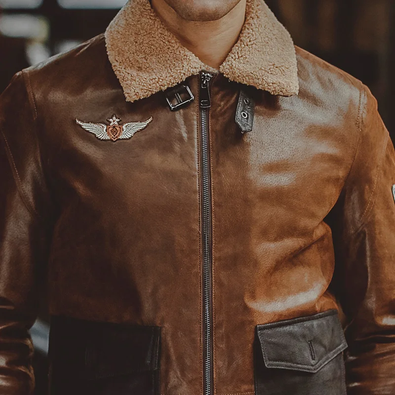 Kожаная куртка мужская теплая в стиле ВВС, летные куртки из натуральной кожи, авиаторский жакет, пальто из свиной шкуры, куртки-бомберы для зимы