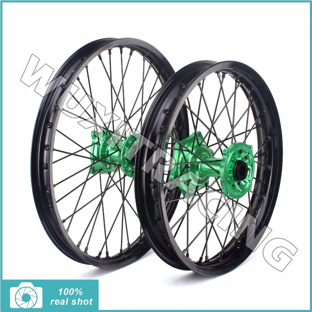 06 07 08 09 10 11 12 13 14 21 19 Motocross MX Black Wheel Rims Green Hub For KX 125 250 KX F 