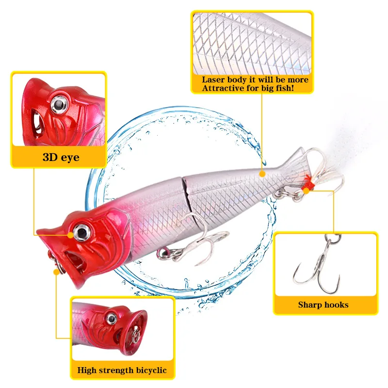 Water Surface With Feather Popper Bait Creative Artificial Bionic Lures Hard Bait Two Section Popper Blood Tank Hook jooyoo