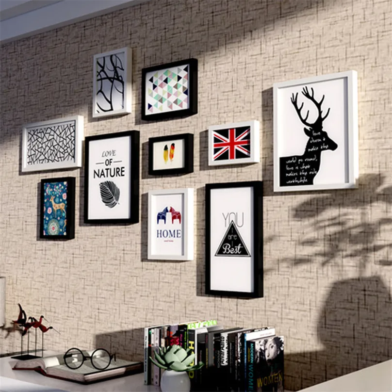 

Wall Decorations Picture Frames Set 10pcs/set Wood Photo Frames Set American Style Multi Foto Frame for Pictures Telaio Maglia