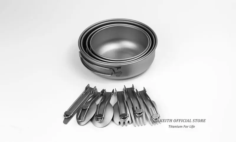 Conjunto de Talheres Keith Titânio Viagem Acampamento Ultraleve Tigelas Dobrável Spork Garfo Colher Faca 10 Peças Conjuntos Ti5374 12 Louça para ar livre