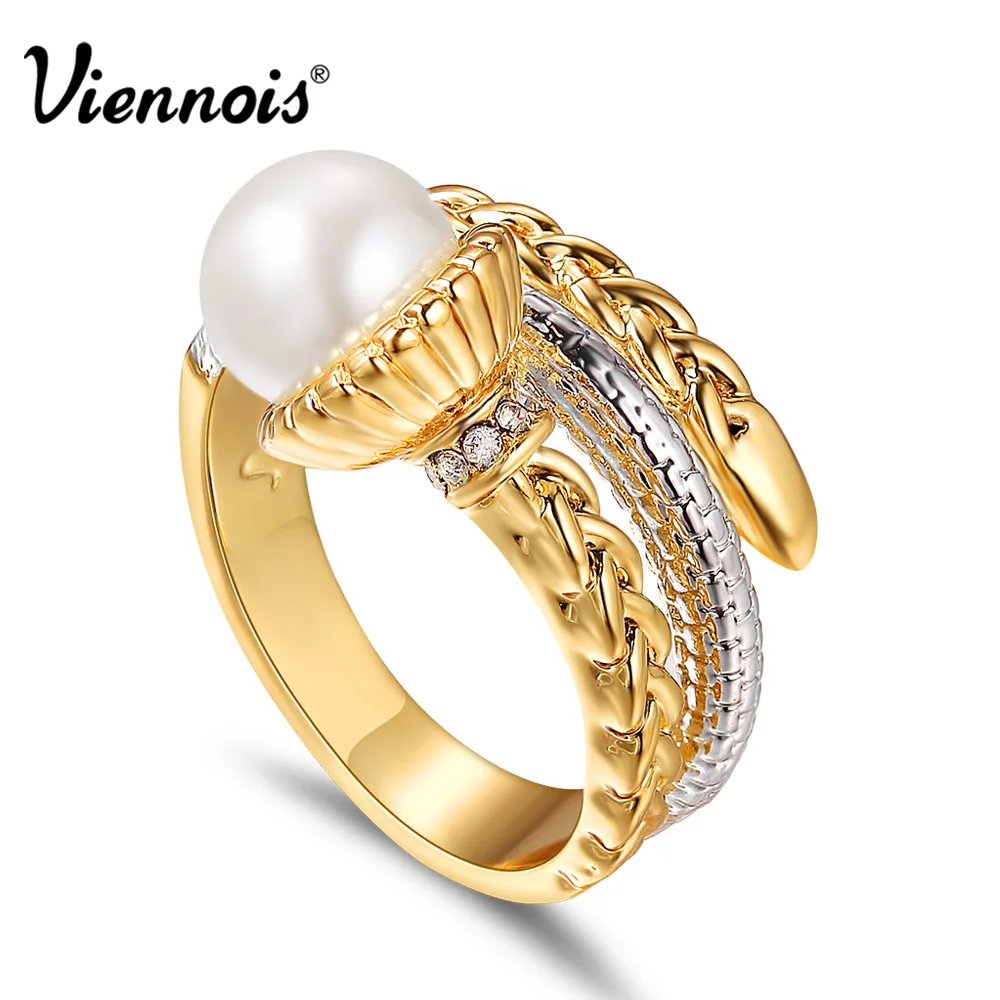 Viennois Новый Золото и Серебро Цвет Металлические Кольца для Женщин Имитация Перл