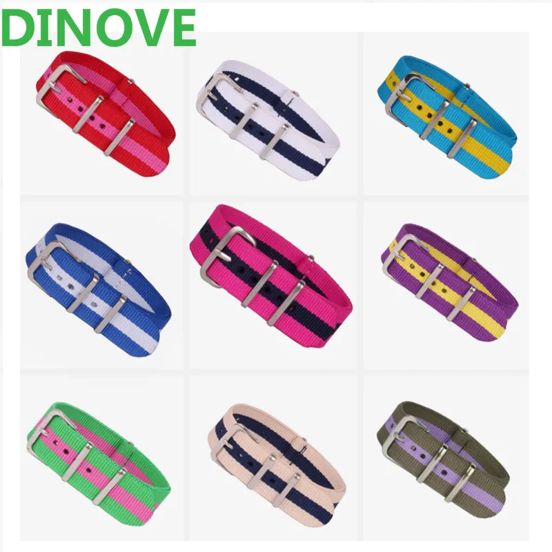 

DINOVE New Arrived watchband 18mm 20mm 22mm Nylon Diver Strap Fabric Military Army Watch Band Belt For Nato Strap 20MM