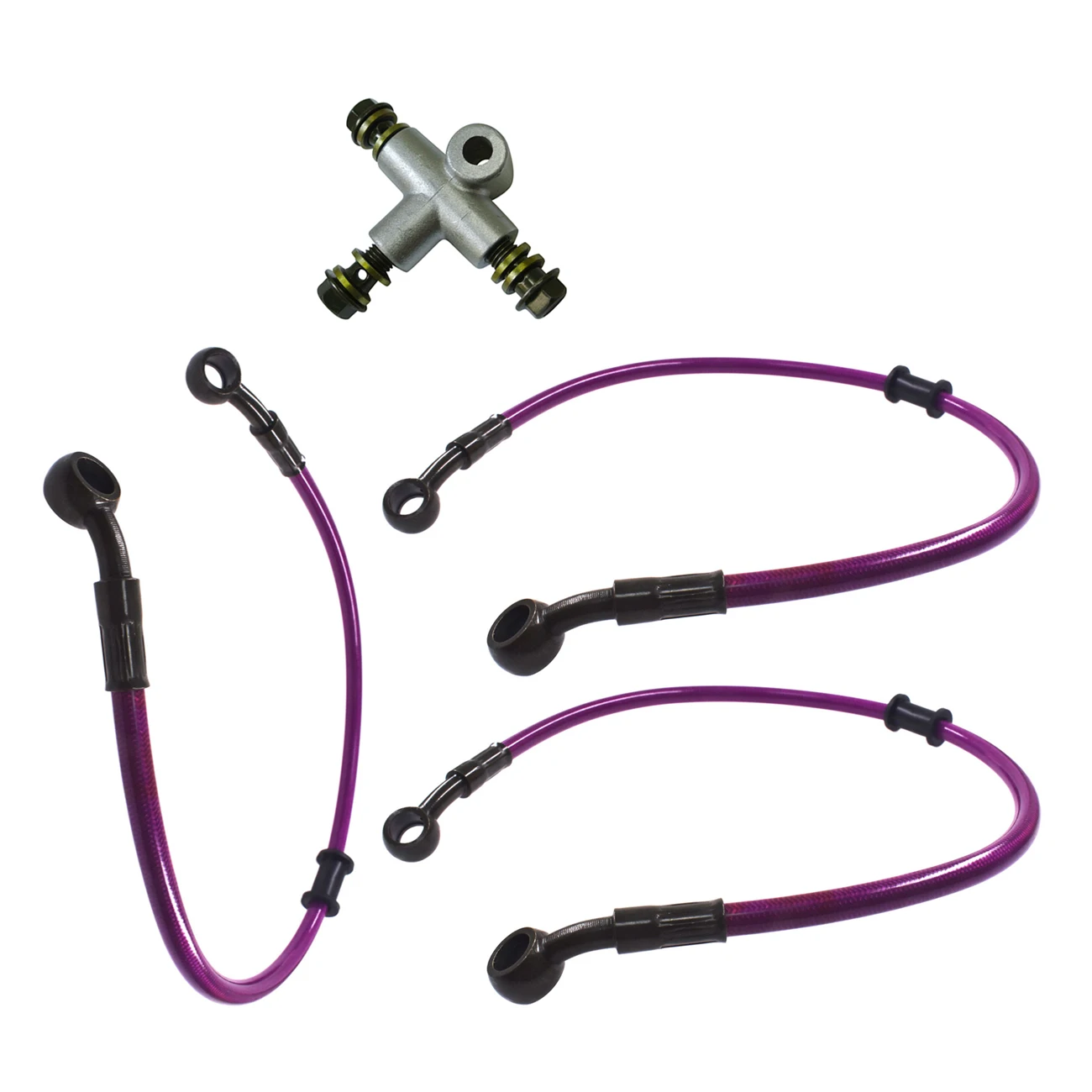 3 Way Adaptor & 3x 50cm Clutch Brake Oil Hose Tube Pipe Line Purple for