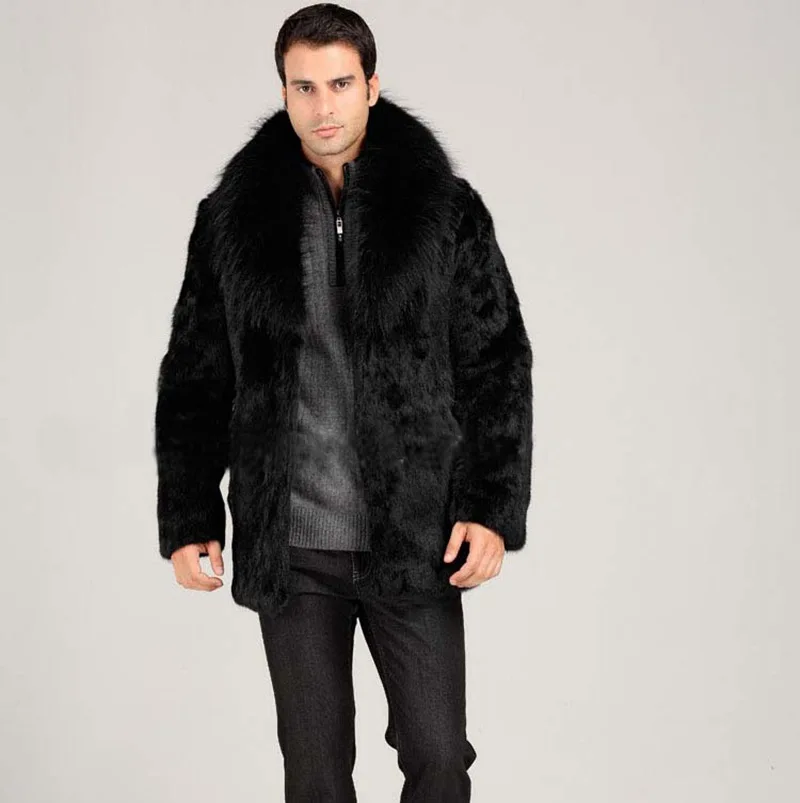 

Motorcycle style full pelt natural fur coat for men gorgeous huge raccoon fur collar real rabbit fur coats male outwear