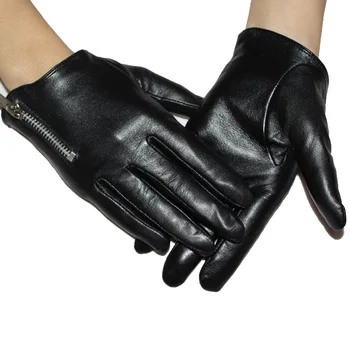 

Women Genuine Leather Gloves Real Sheepskin Black Touch Screen Gloves Zipper Short Design Fashion Brand Autumn Female Mittens