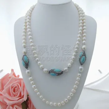 

N041601 54'' White Pearl Keshi Pearl Blue Necklace