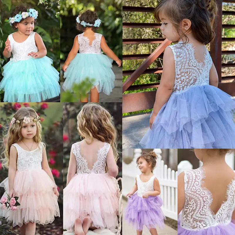 

PUDCOCO Newest Hot Kid Baby Girl Dress Party Pageant Formal Sleeveless Dresses Tulle Tutu Lace Summer Lolita Backless 1-5Y