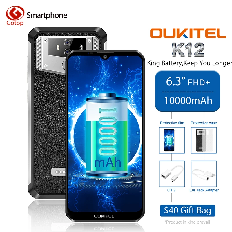 

Global Version Oukitel K12 Android 9.0 Octa Core Mobile Phone 6.3' 16MP camera 1000mAh Battery 6GB RAM 64GB ROM 4G Smartphone