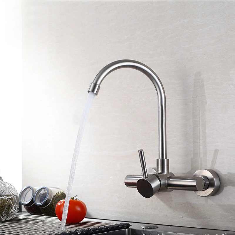 Preise Edelstahl Küche Becken Wasserhahn Wand Montiert Waschbecken Wasserhahn Wasserhahn Kalt und Heißer Mischbatterie 360 Grad Rotation Einzigen Griff tippen
