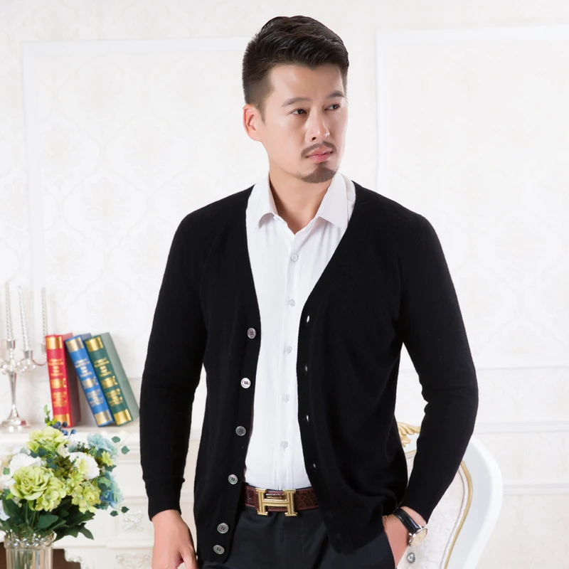 100% чистый кашемир вязаный свитер мужской Vneck кардиганы Высокое качество Новая