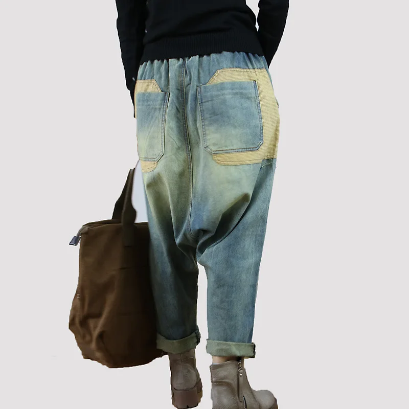 Las Entrepierna 2019 Mujeres Elástica Model Sueltos Cintura Denim Patchwork Pantalones Para Color Gota Mujer De Nuevo Otoño Anchos La Agujero Retro qgT6qrCw