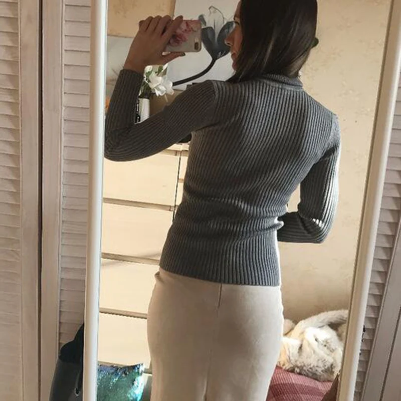 Корейский зимний женский свитер ins, длинный рукав, эластичная вязка, большой размер, S-3XL, новинка, водолазка, сплошной цвет, длинный рукав, Повседневный свитер
