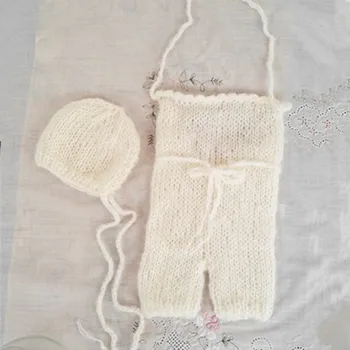 

summer style hat and jumpsuit_and bonnet set for newborn photography props white color high Mohair yarn