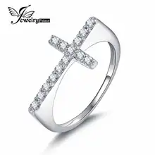 JewelryPalace Cubic Zirconia Cross Sideways Ring Real 925 Sterling Silver Jewellery for Girls Traditional Classic Present For Lady