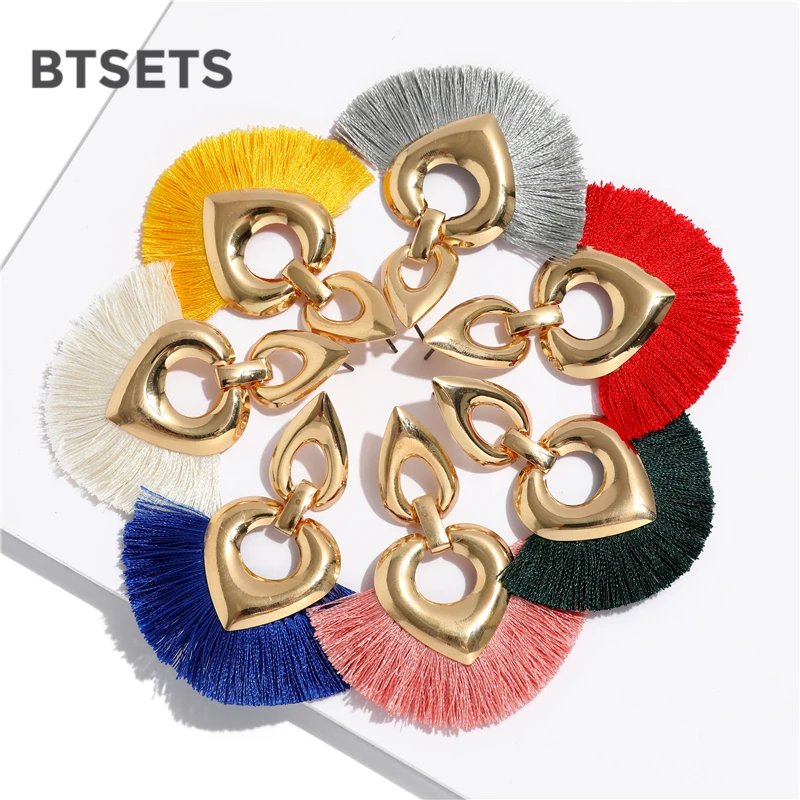 Statement Tassel Earrings for Women Wedding Dangle Drop Earrings Female Orange Boho Heart Fringe Earings Fashion Jewelry