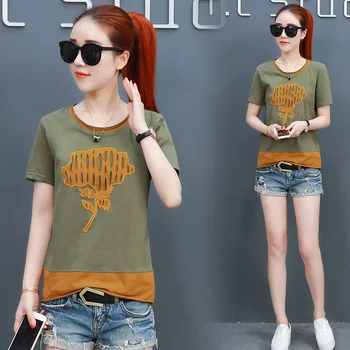 

Loose embroidered short-sleeved t-shirt female 2020 summer new Korean fashion large size women's shirt
