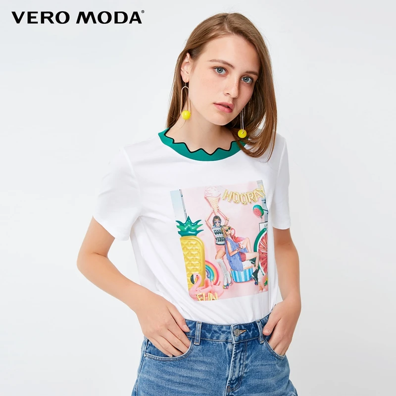 Vero Moda женская футболка с милым принтом в рубчик | 318301534|Футболки|