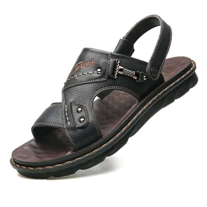 Мужские сандалии Летняя обувь пояса из натуральной кожи удобные обувь для пляжного отдыха человек slip on Sandalias - Цвет: 1