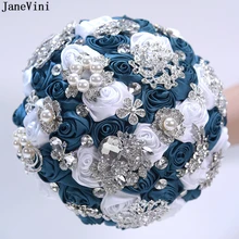 JaneVini блестящие хрустальные Искусственные Свадебные букеты атласная роза со стразами Роскошная свадебная брошь Цветы Букет де Флер
