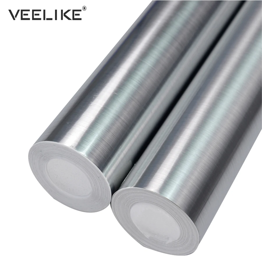 Brushed Silver Decorative Film PVC Vinyl Self adhesive Wallpaper Stainless Steel Contact Paper Kitchen Home Decor Wall Stickers