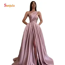 Одно плечо Румяна атласные розовые вечерние платья с аппликациями ноги щели пикантные торжественное платье для Для женщин Саудовская