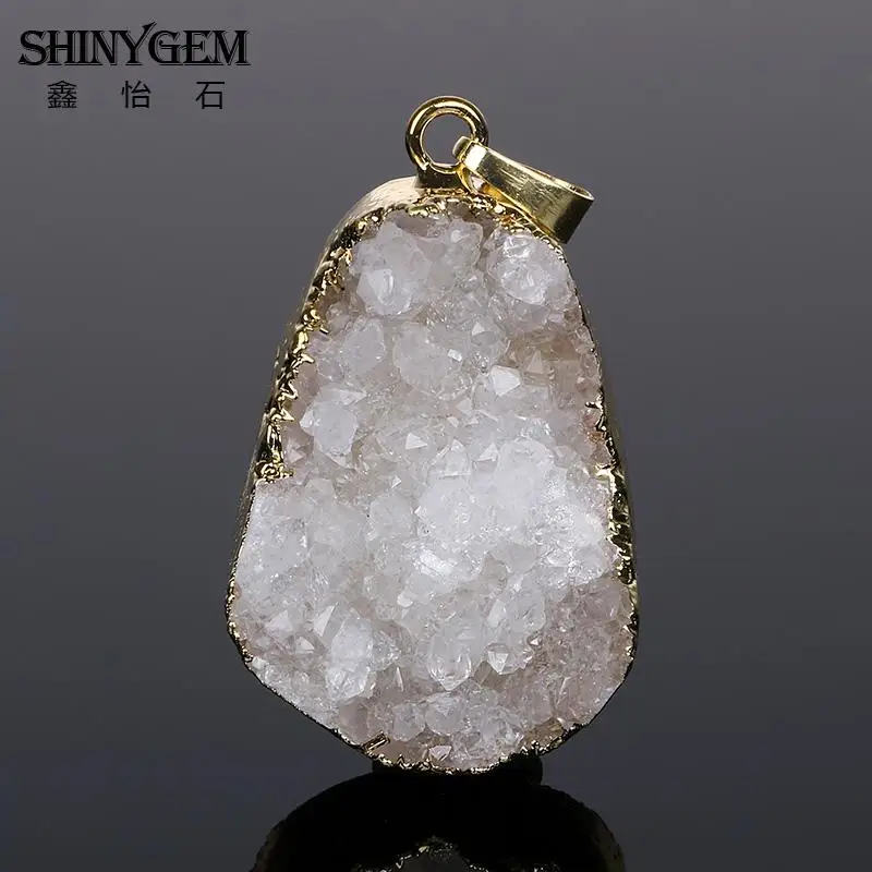 Подвеска ShinyGem с натуральным друзным кристаллом, золотой край, несимметричный кристалл, опал, подвеска, чакра, натуральный камень, Подвески для изготовления ювелирных изделий - Окраска металла: original stone color