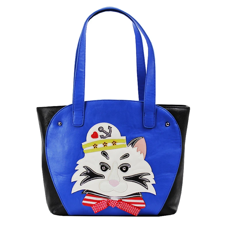 

SJ Handbags Totes Italy Fashion Braccialini Brand Style Women Leather Shoulder Bags Female Handicraft Design Cartoon Sailor Cat