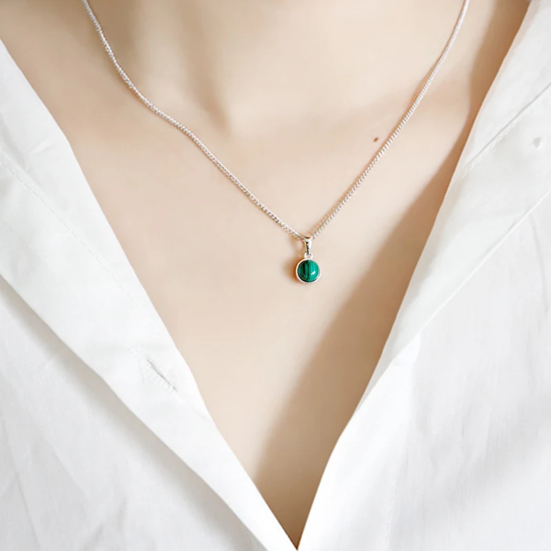 Silver Necklace 100% Sterling Silver Pendant Natural Malachite Labradorite Crystal Agate Opal Moonstone Gemstone for Women 925 Jewelry