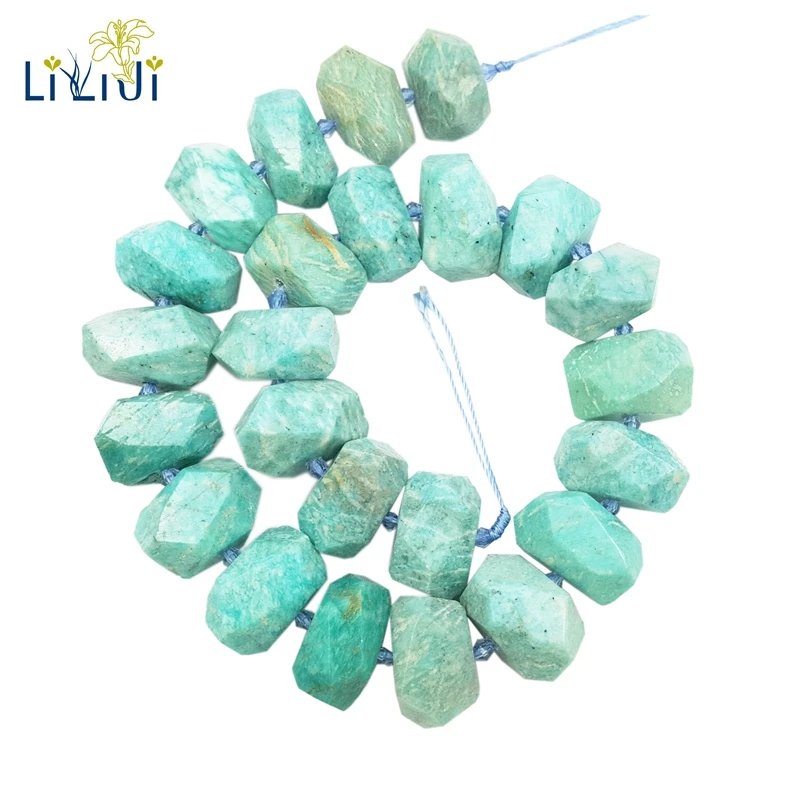 

Lii Ji Natural Amazonite Irregular Faceted Shape Large Stone Loose Beads about 10x15-12x15mm for DIY Jewelry Making about 39cm