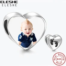 Персонализированные пользовательские фото Очаровательные бусы 925 пробы серебряные Детские бусина отпечаток ноги подходят браслет, браслет на запястье, сделай сам, ювелирное изделие