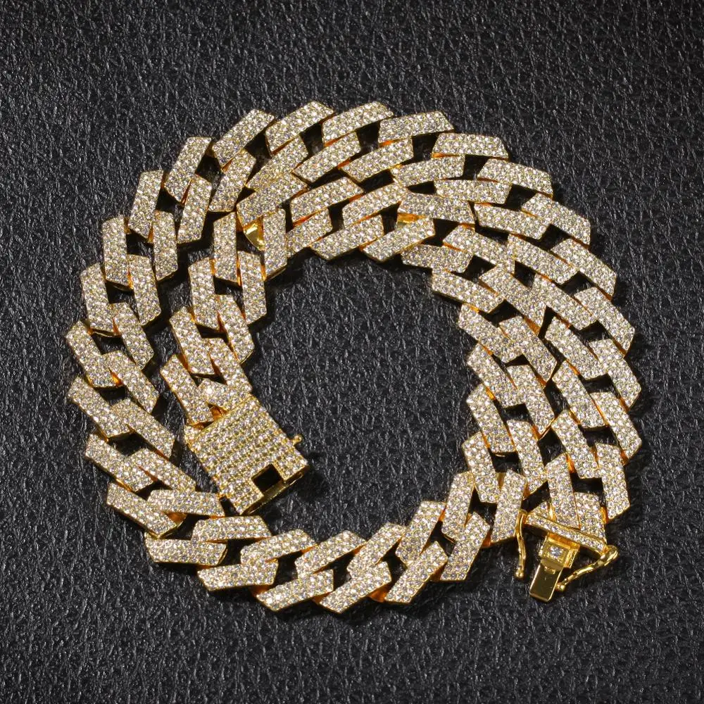 Baratos El BLING KING 20 tuercas de MM Cuban Link cadenas collar moda Hiphop joyería 3 filas de diamantes de imitación helado collares para hombres