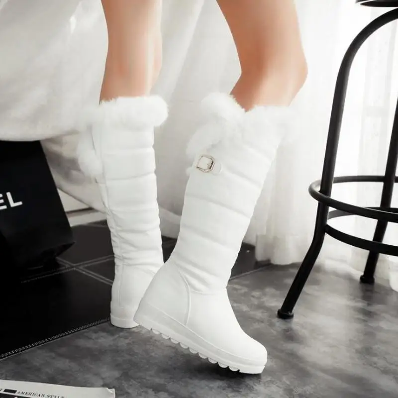 Comprar 2017 invierno otoño nuevas plumas Caballero rodilla botas mujer moda Slip On altura aumento zapatos botines tamaño grande 34 42