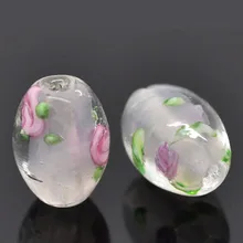 DoreenBeads – perles en verre rose clair, 2 pièces, motif de fleurs teintées, environ 14mm( 4/8