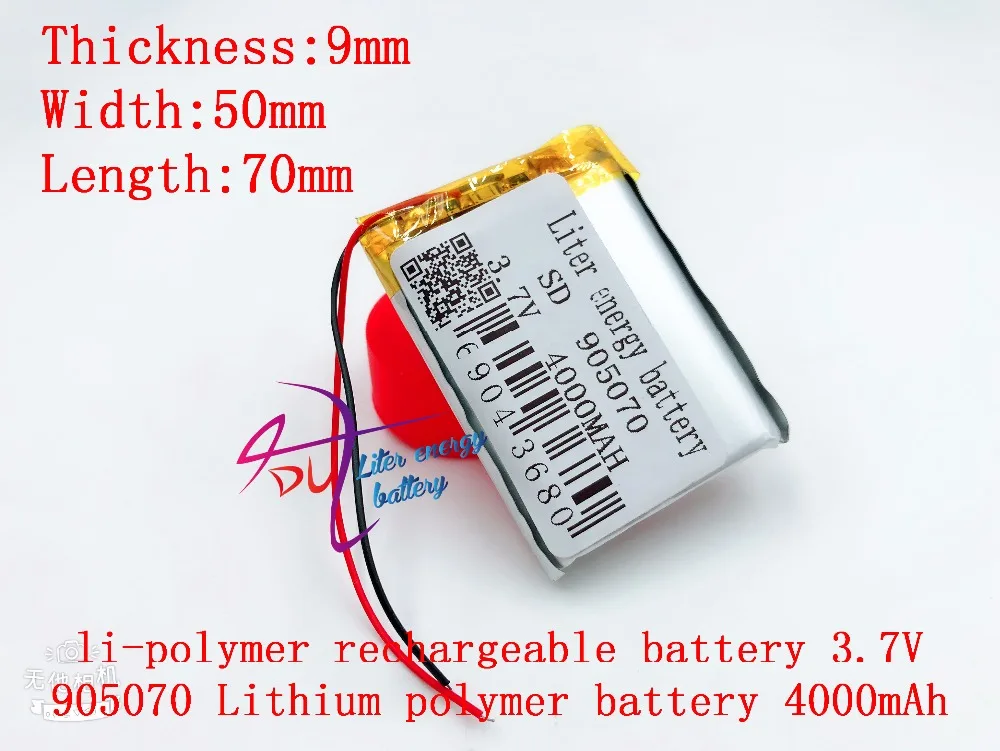

li-po 3.7V,4000mAH 905070 polymer lithium ion / Li-ion battery for model aircraft,GPS,mp3,mp4,cell phone,speaker,bl