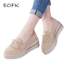 EOFK-mocasines de plataforma plana con nudo de mariposa para mujer, mocasines informales de piel auténtica con flecos y borlas, sin cordones, para primavera y otoño