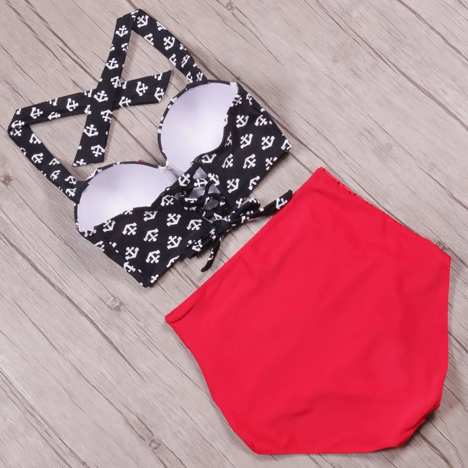 Kaufen Biseafairy Hohe Taille Badeanzug Plus Size Bademode Frauen Vintage Bikini Badeanzug 2019 Retro Bikini Set Große Größe Badeanzug