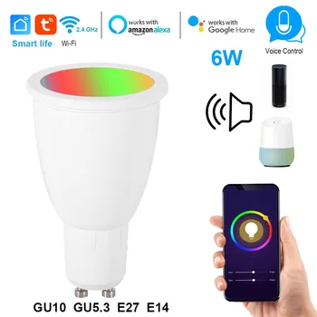 

GU10/GU5.3/E14/E27 WiFi Smart Light Bulb RGBW 6W LED Dimmable Light Cup Work with Alexa&Google Home Remote Light Bulb
