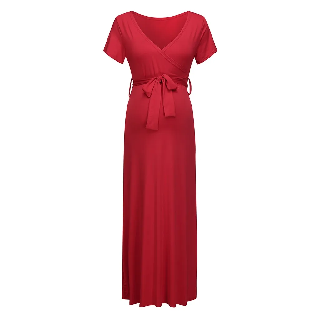Женское платье с v-образным вырезом и короткими рукавами для беременных, Одноцветный сарафан для беременных, vestido gravida ropa lactancia - Цвет: red