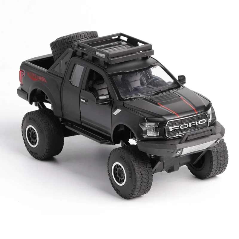 1:32 Raptor F150 пикап металлические игрушечные машинки модель с музыкой мигающий Звук для мальчиков подарки на день рождения - Цвет: Черный