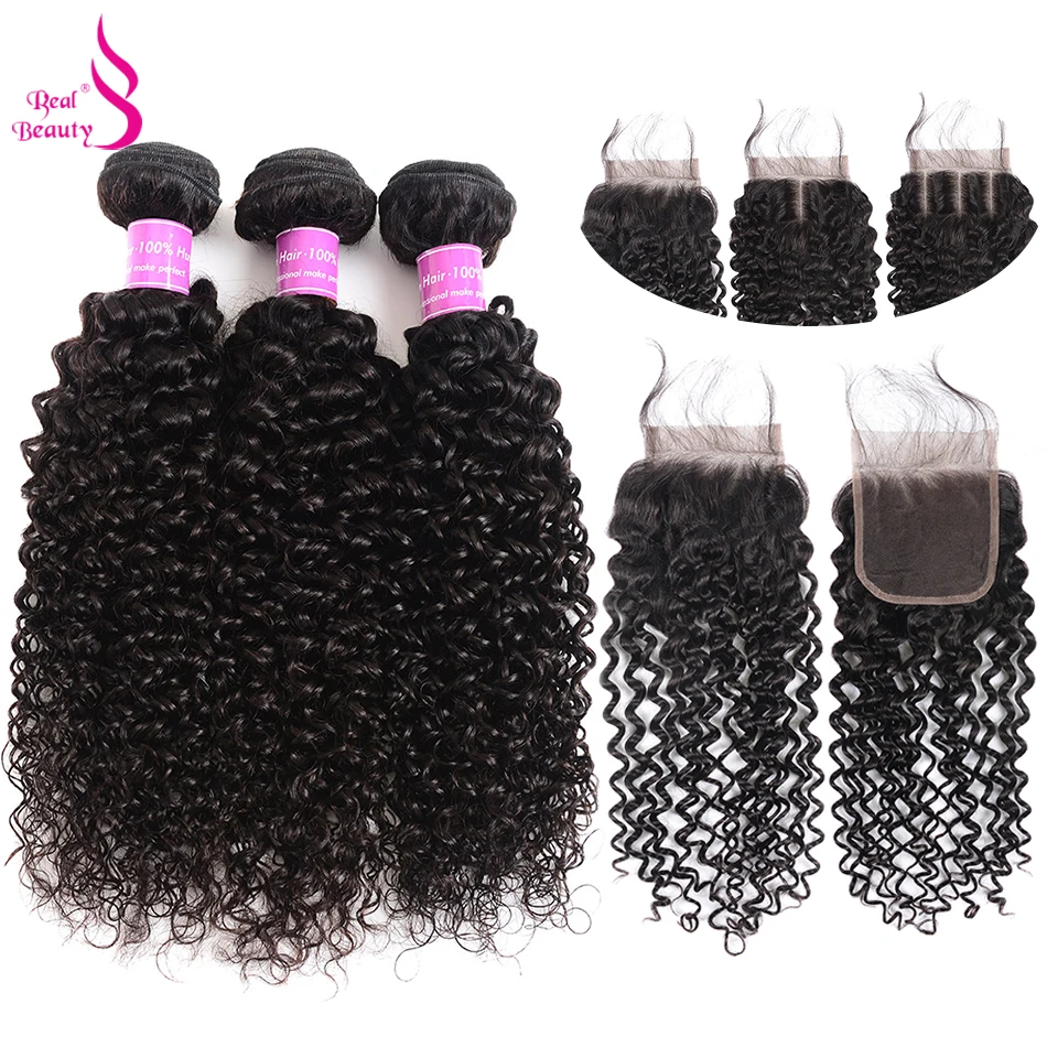 real beauty malaysian curly with lace closure human hair bundles with closure freethree middle part remy hair bundles (4)