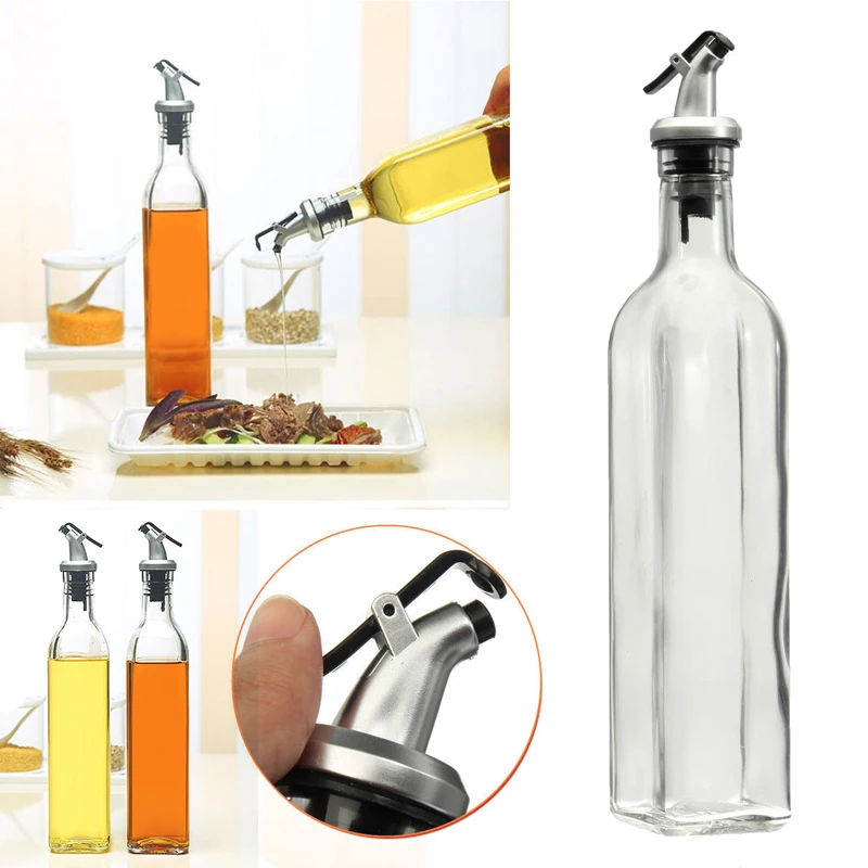JX-LCLYL  500ml 18oz Olive Oil And Vinegar Pourer Dispenser Glass Bottle Kitchen Cooking